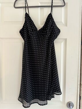 Topshop Black Mini Dress with White Polka Dots